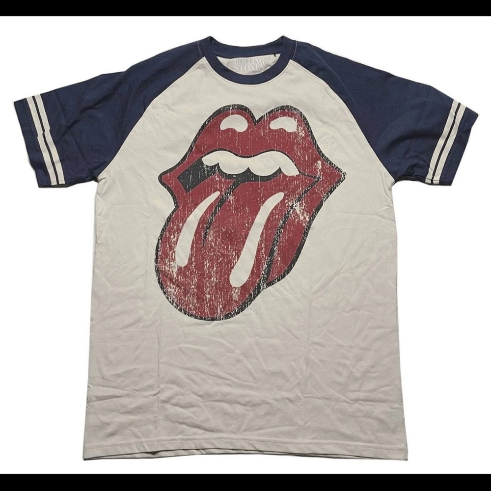Vintage Rolling Stones Tongue Logo Raglan Tee - White & Navy